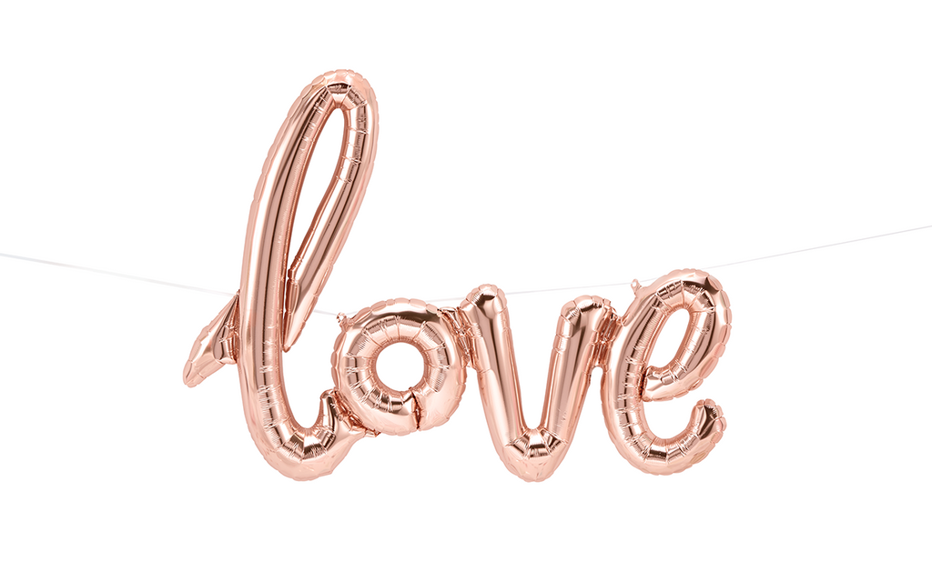 Script Foil Balloon Spells "Love" in Rose Gold