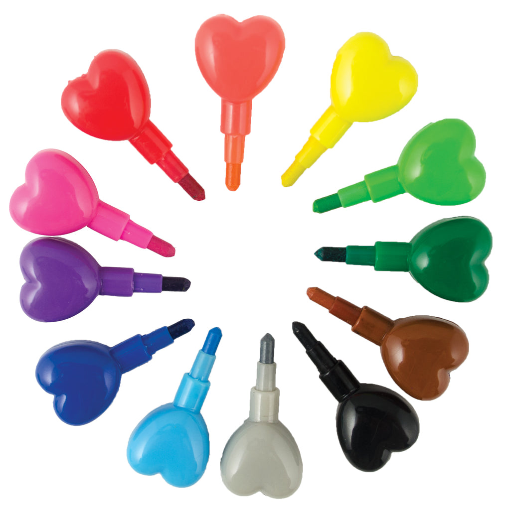 Stacking crayons in heart shape