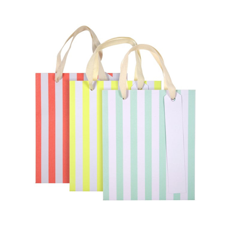 Neon Stripe Party Favor Bags (3-pack)