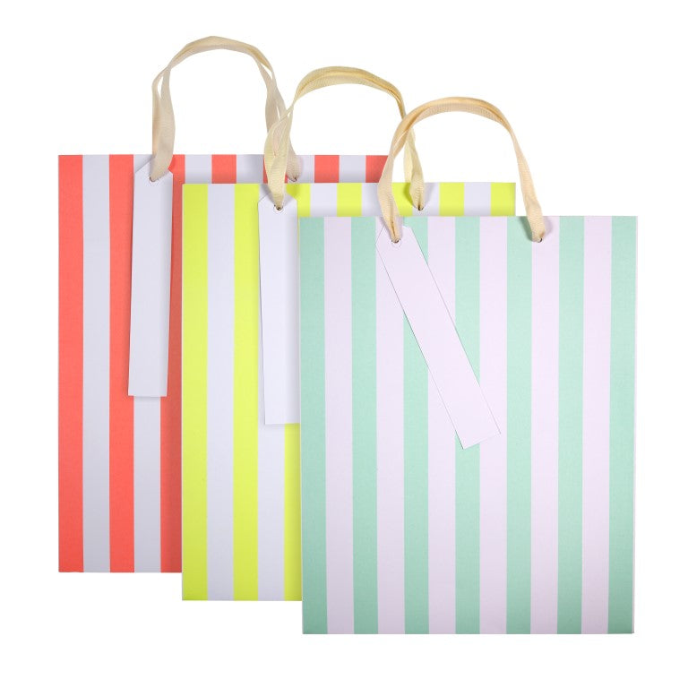 Neon Stripe Party Favor Bags (3-pack)