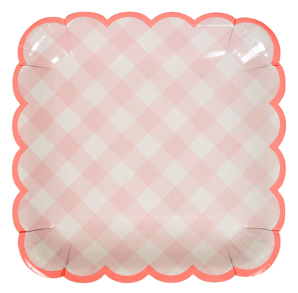 Pink Gingham Paper Plates (Large)