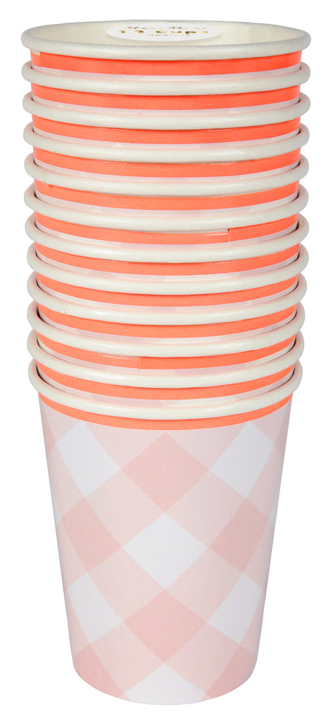 Pink Gingham Paper Cups
