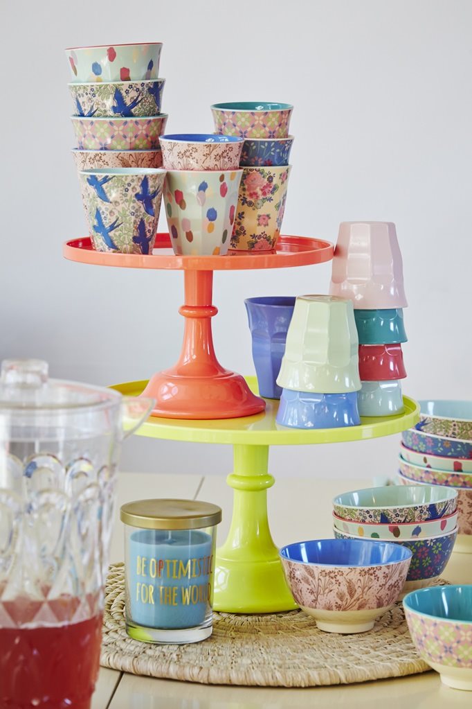 coral and yellow cake stands
