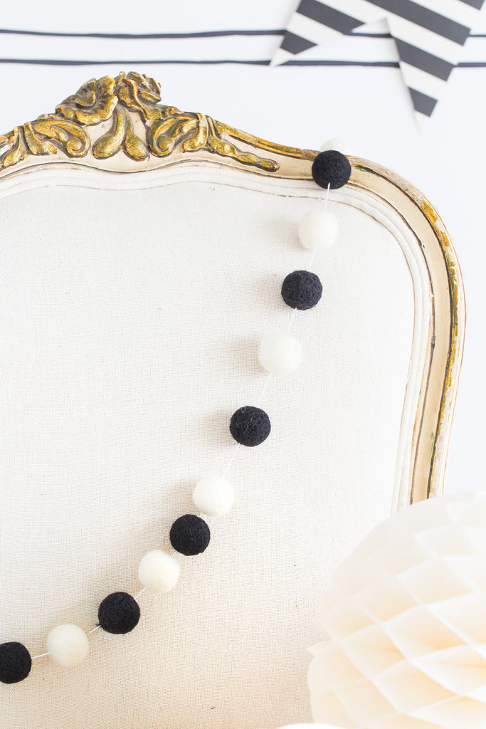Felt Ball Garland in Black & White