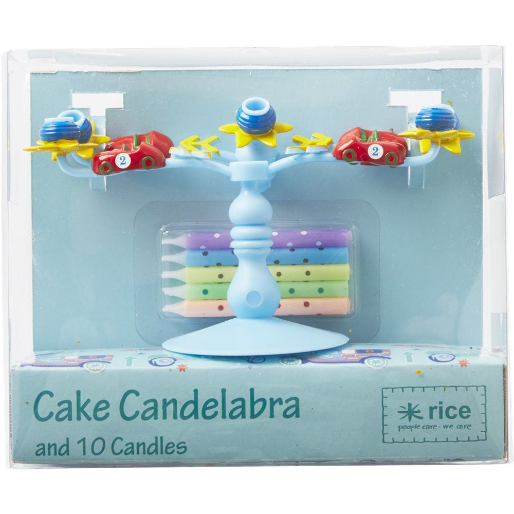 Blue Candelabra Cake Decor in Cars with 10 Candles