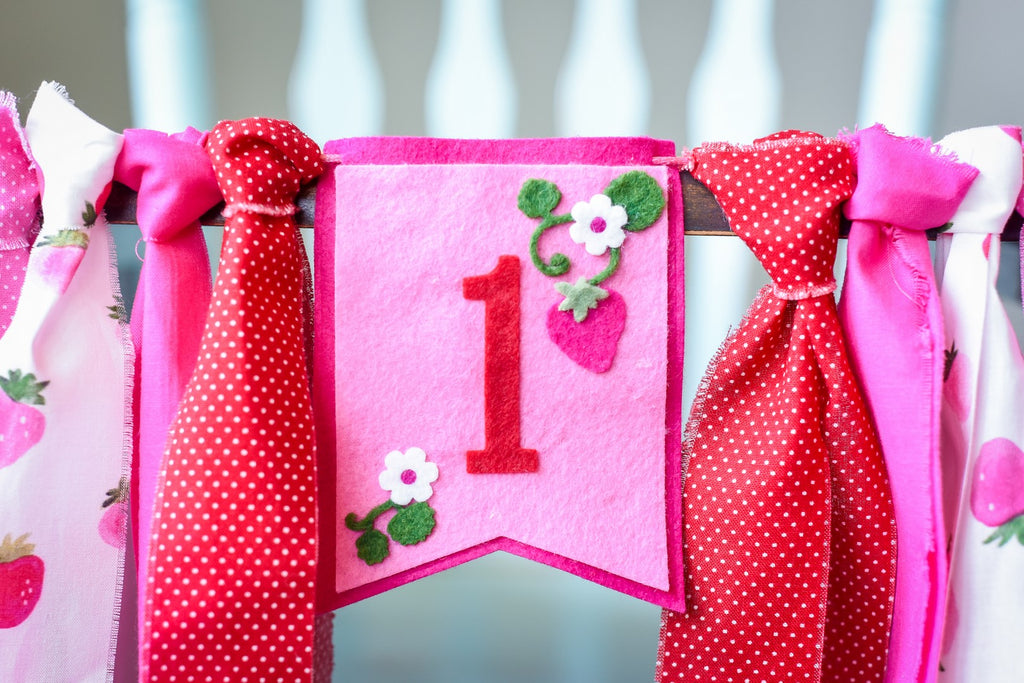 Strawberry Picnic High Chair Banner Handmade by Sugar Moon Bloom