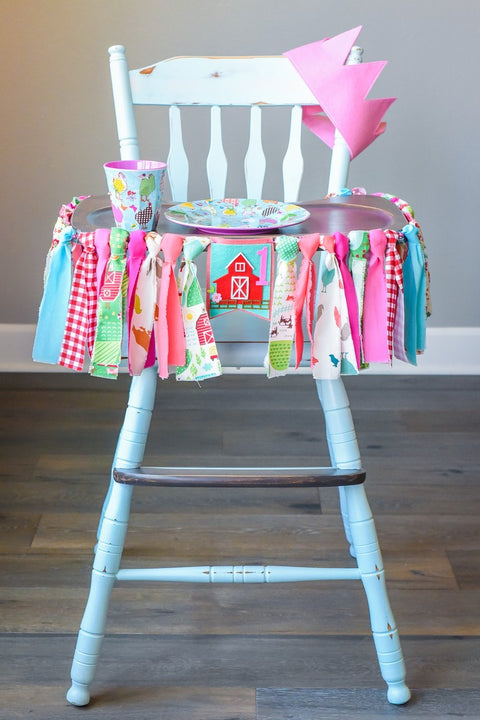 Little Farmer 1st Birthday High Chair Banner Bundle in Pink