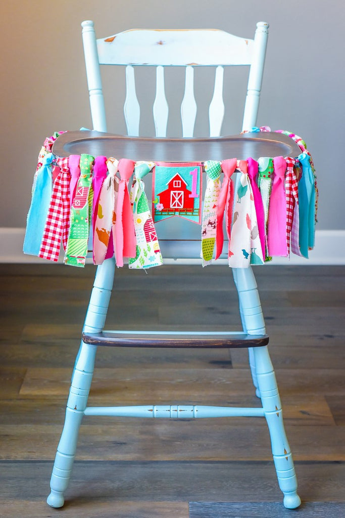Little Farmer High Chair Banner in Pink Handmade by Sugar Moon Bloom