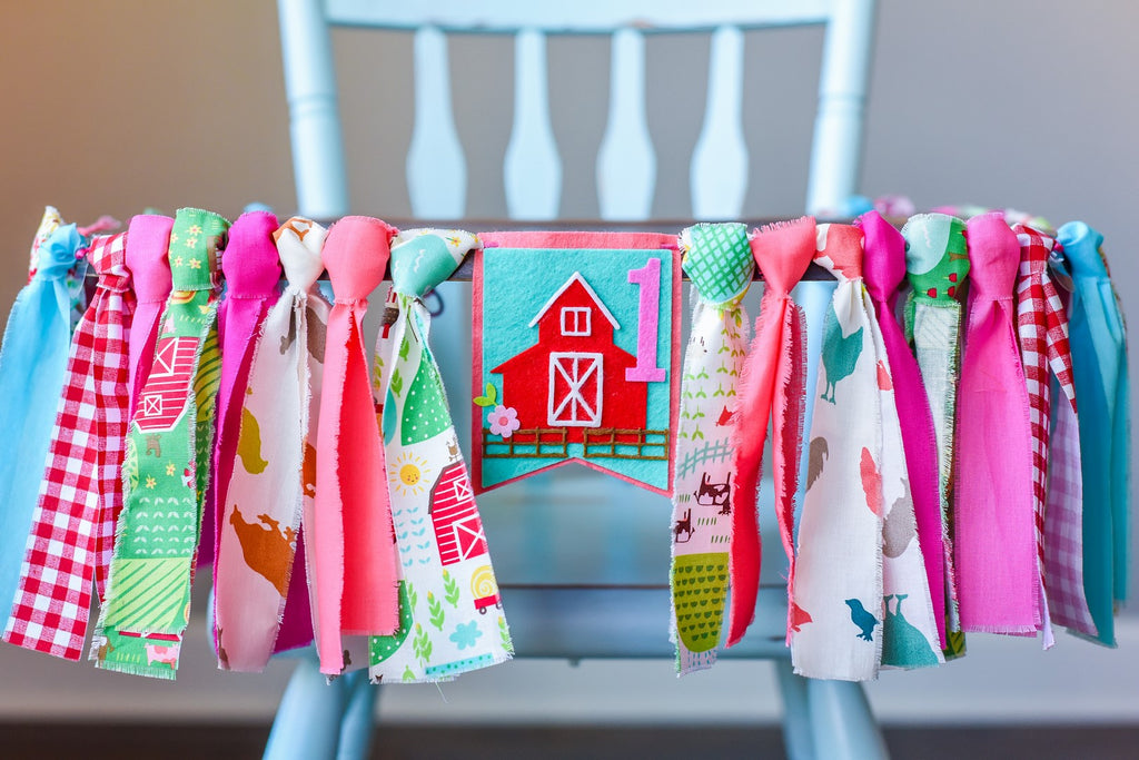 Little Farmer High Chair Banner in Pink Handmade by Sugar Moon Bloom