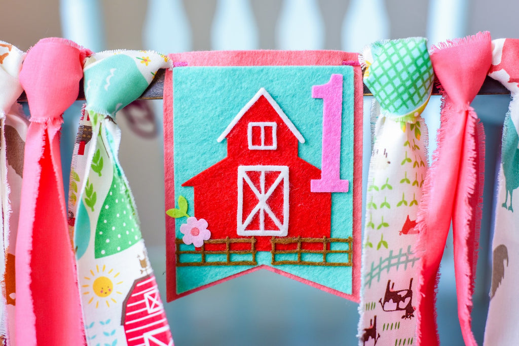 Little Farmer High Chair Banner in Pink Handmade by Sugar Moon Bloom
