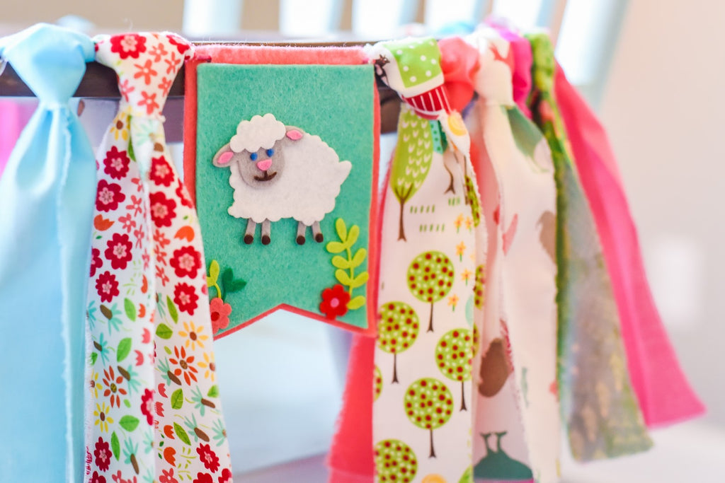 Little Farmer High Chair Banner in Pink Handmade by Sugar Moon Bloom
