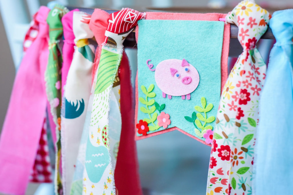 Little Farmer High Chair Banner in Pink Handmade by Sugar Moon Bloom