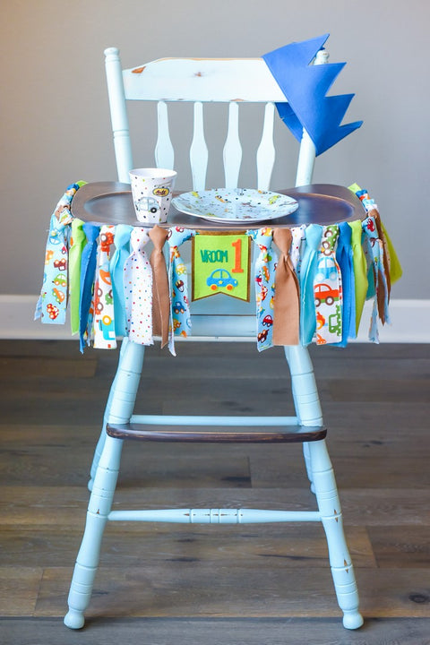 Car 1st Birthday High Chair Banner Bundle