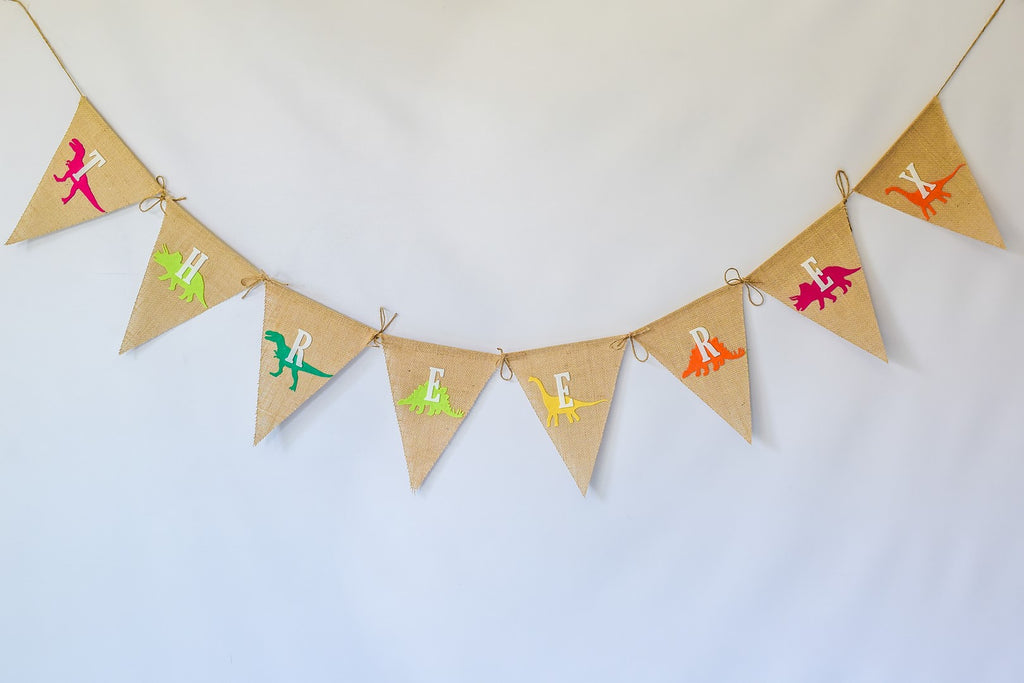 Burlap + Felt T-Rex Dinosaur Banner Handmade by Sugar Moon Bloom