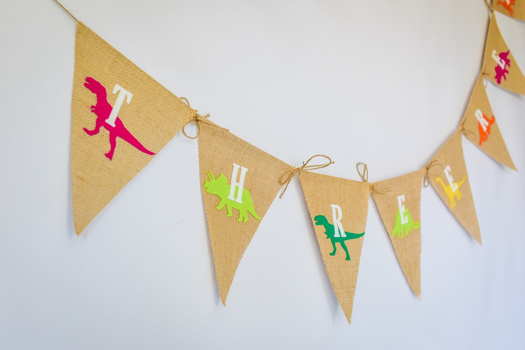 Burlap + Felt T-Rex Dinosaur Banner Handmade by Sugar Moon Bloom