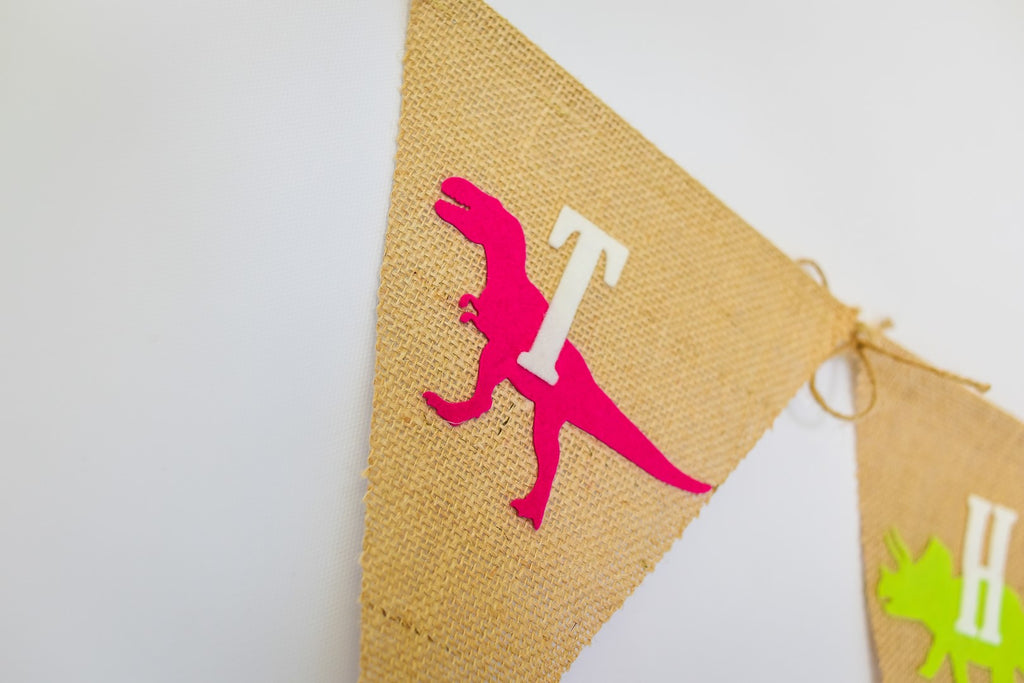 Burlap + Felt T-Rex Dinosaur Banner Handmade by Sugar Moon Bloom