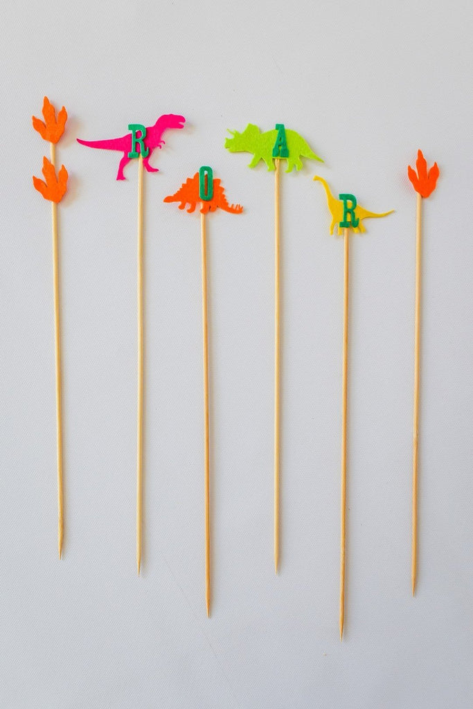 "ROAR" Dinosaur Felt Cake And Cupcake Party Toppers Handmade by Sugar Moon Bloom