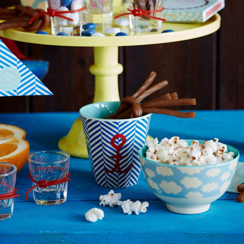 Medium Melamine Cup in Two Tone Stripe Anchor Print