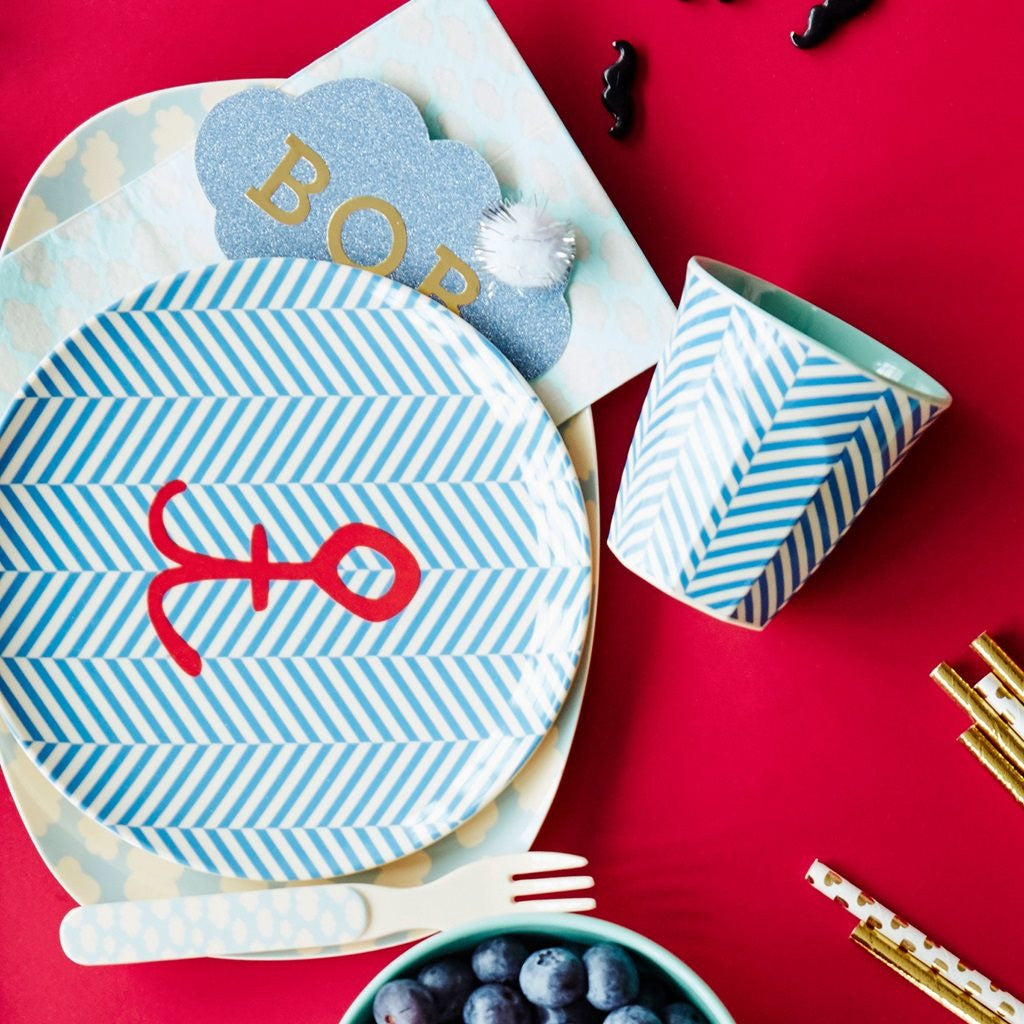 Toddler Small Melamine Cup in Two Tone Stripe Anchor Print