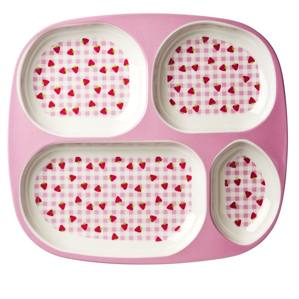 Toddler Divided Melamine Plate in Gingham & Strawberry Print