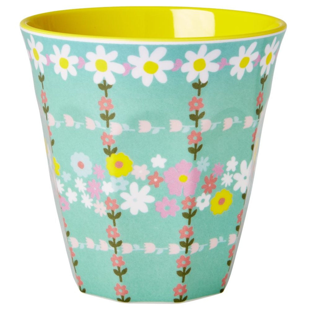 Medium Melamine Cup in Two Tone Retro Flower Print