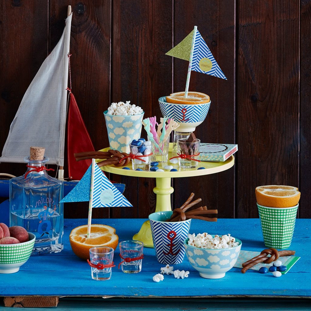 Toddler Small Melamine Cup in Two Tone Stripe Anchor Print