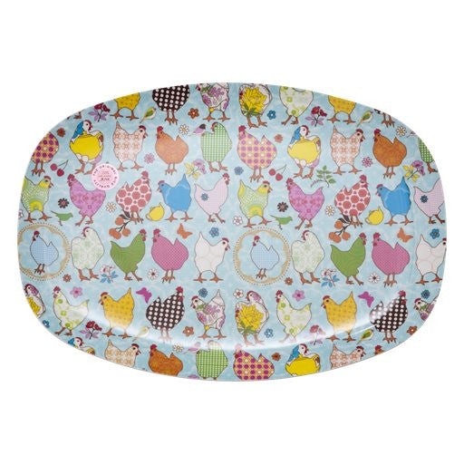 Rectangular Melamine Serving Plate in Hen Print