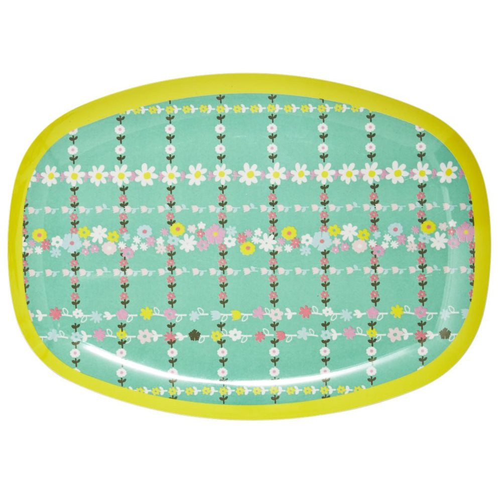Rectangular Melamine Serving Plate in Retro Flower Print