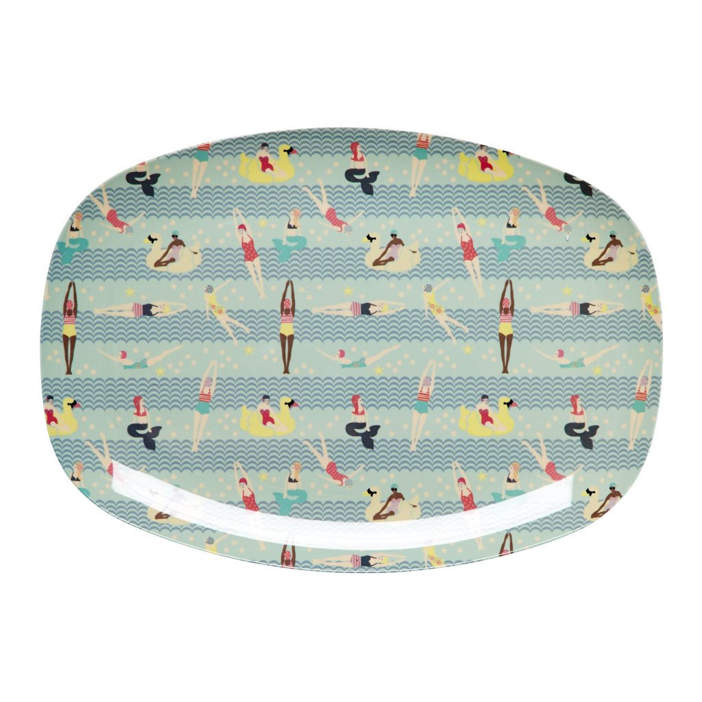 Rectangular Melamine Serving Plate in Mermaid and Swimster Print