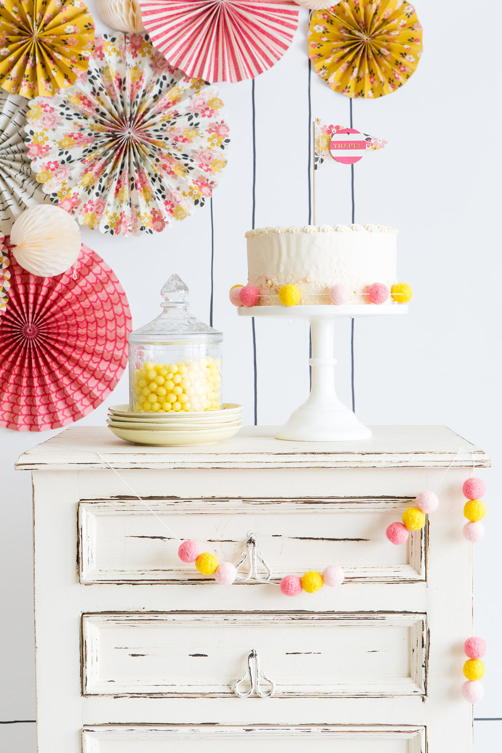 Felt Ball Garland in Pastel Pink & Yellow