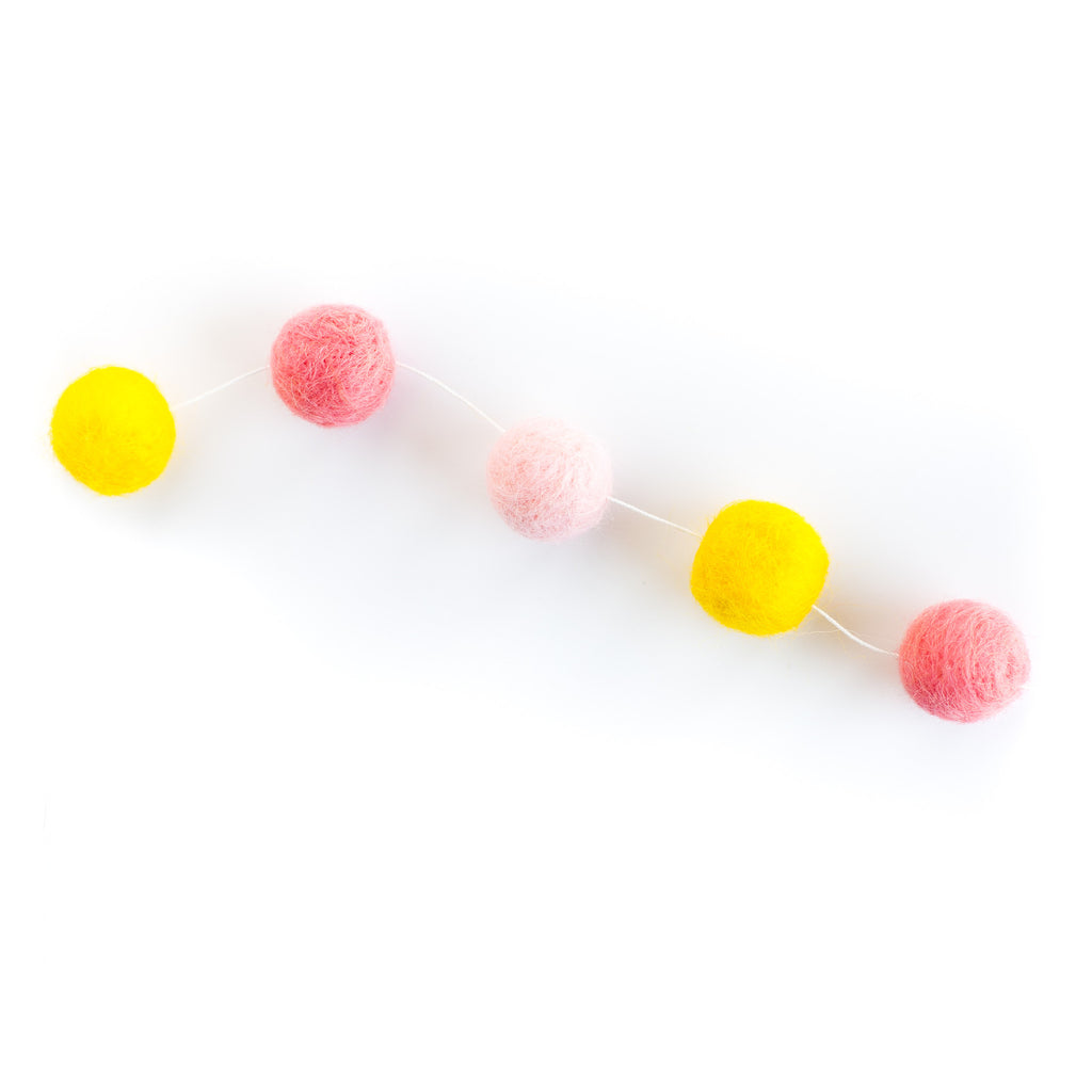 Felt Ball Garland in Pastel Pink & Yellow