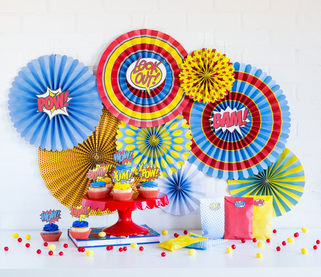 Party Fans in Superhero (8-pack)