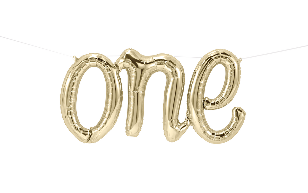 Script Foil Balloon Spells "One" in White Gold