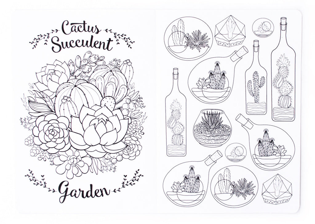 succulent coloring Coloring Book Cactus & Succulents (Travel Size) – Sugar Moon Bloom