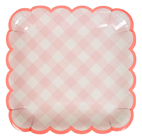 Pink Gingham Paper Plates (Large)