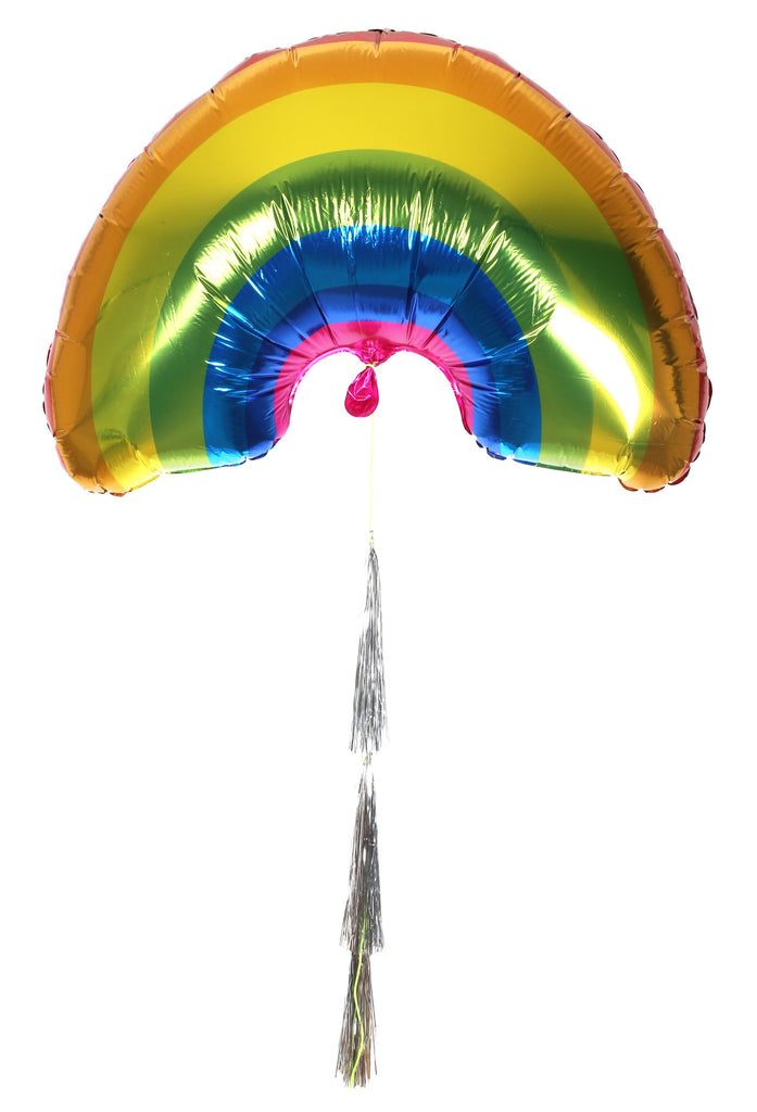 Rainbow Mylar Balloon with Silver Streamers
