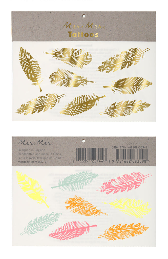 Neon And Gold Feather Tattoos