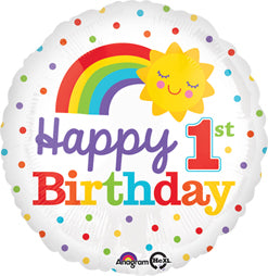 "Happy 1st Birthday" Rainbow Sun Mylar Balloon