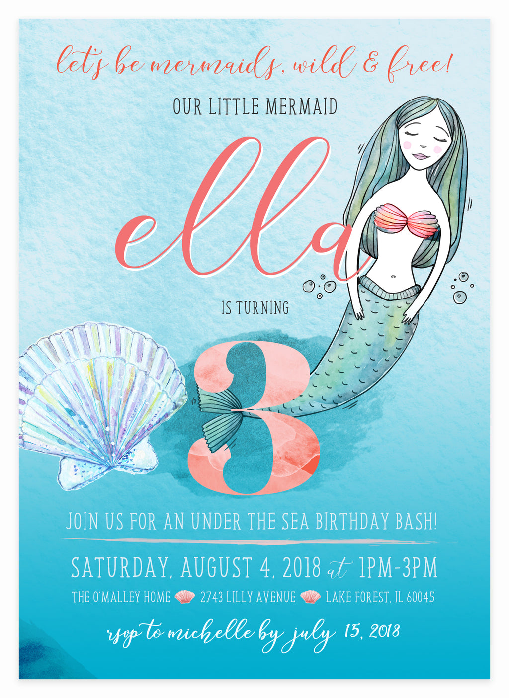 Mermaid Invitation by Kitty Meow Boutique