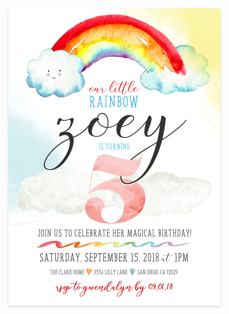 Rainbow Invitation by Kitty Meow Boutique