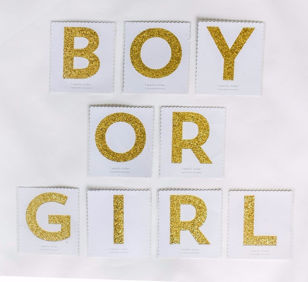 Gold Glitter Sticker Pack That Spells "BOY OR GIRL"