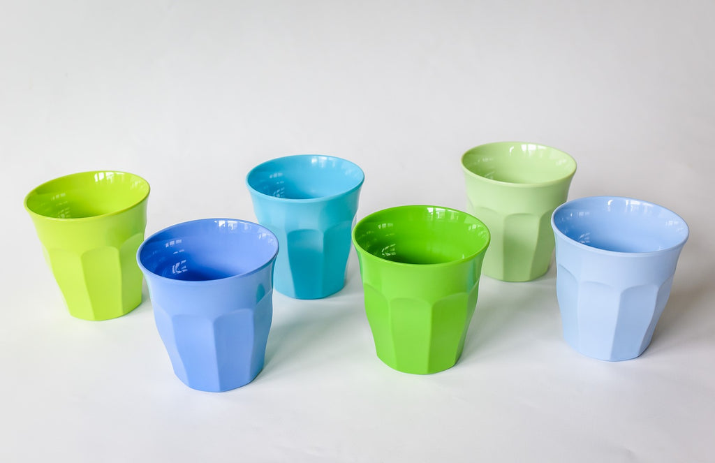 Small Melamine Cups in Blue & Green (6-pack)