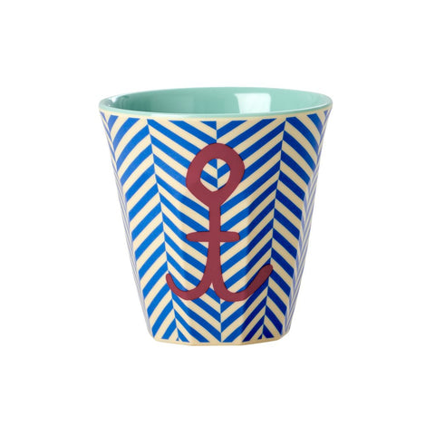 Toddler Small Melamine Cup in Two Tone Stripe Anchor Print