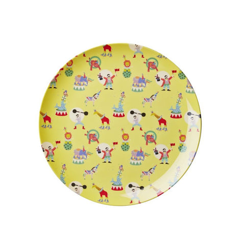 Toddler Small Round Melamine Plate in Yellow Circus Print