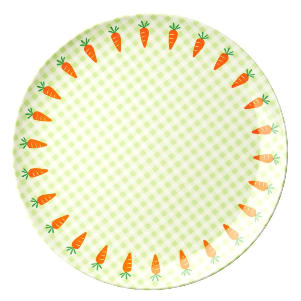 Toddler Small Round Melamine Plate in Gingham & Carrot Print