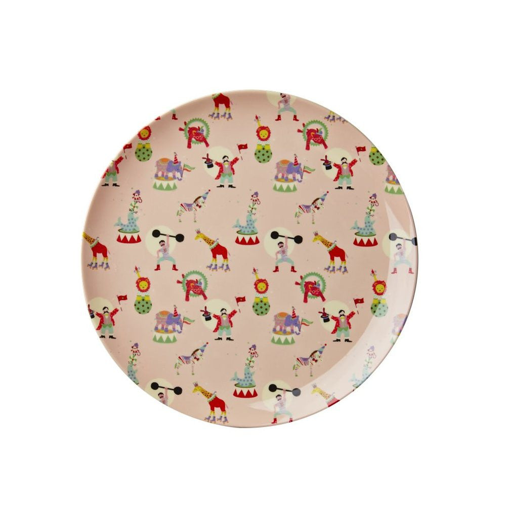 Toddler Small Round Melamine Plate in Pink Circus Print