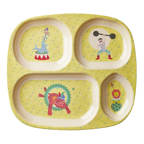 Toddler Divided Melamine Plate in Yellow Circus Print