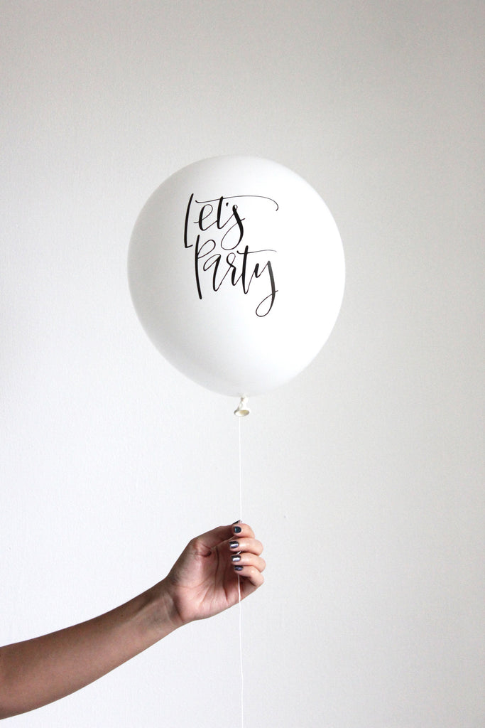 Calligraphy "Let's Party" Balloons in White (3-pack)