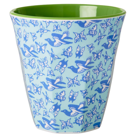 Medium Melamine Cup in Two Tone in Birds and Butterflies Print