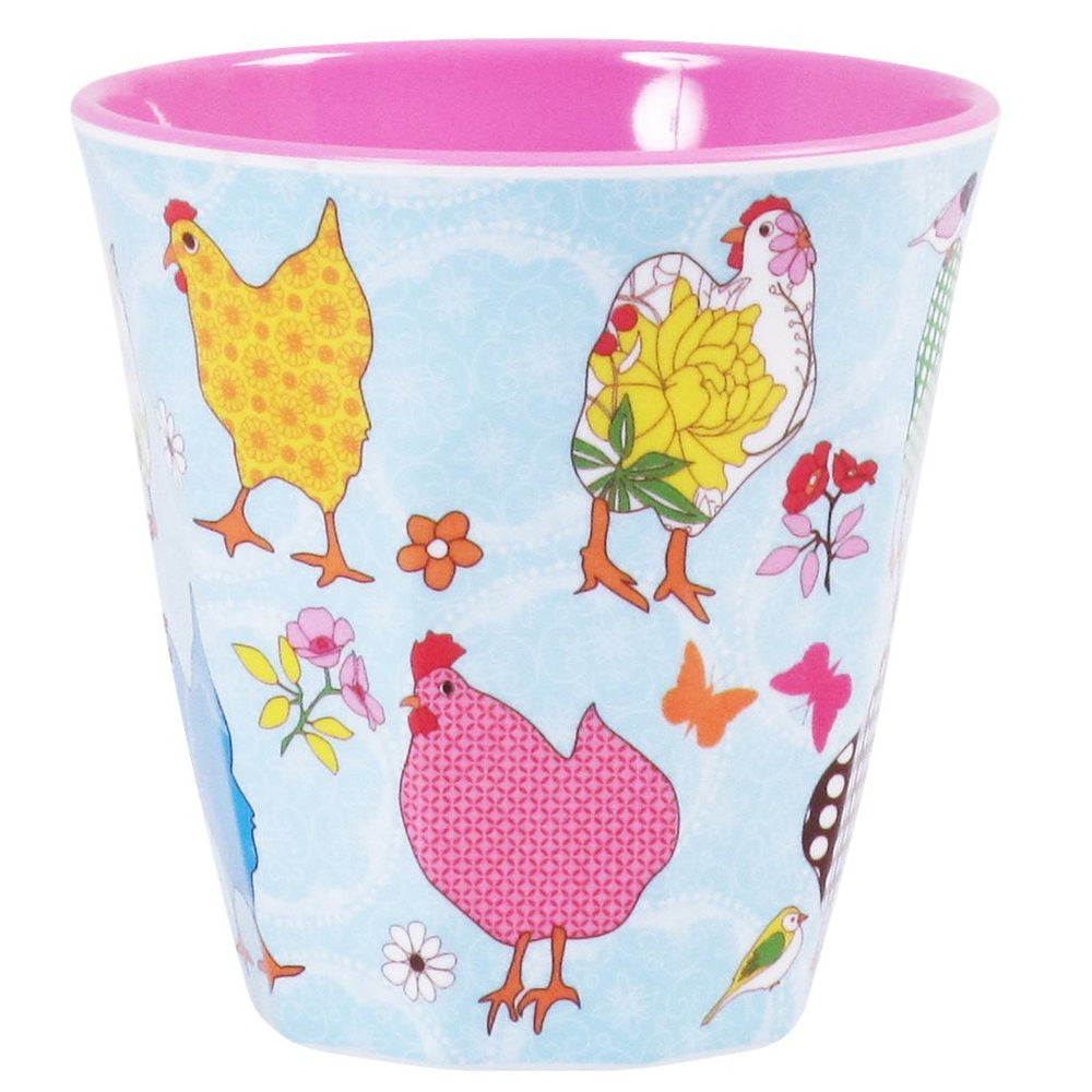 Medium Melamine Cup in Two Tone Hen Print in Assorted Colors